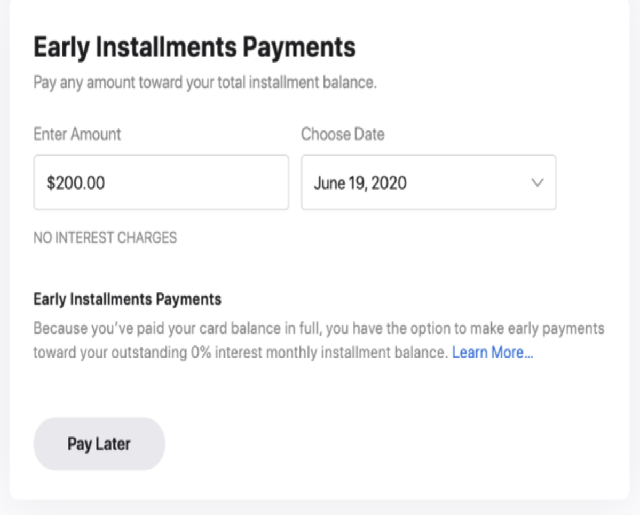 Apple Card early installment payment page