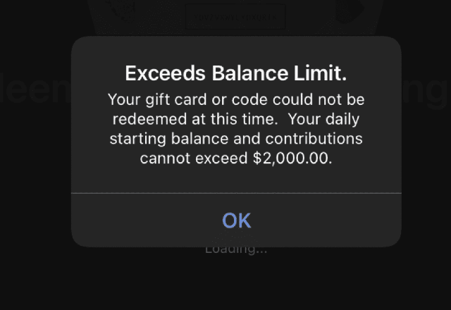 Error message with Apple Pay limit per day