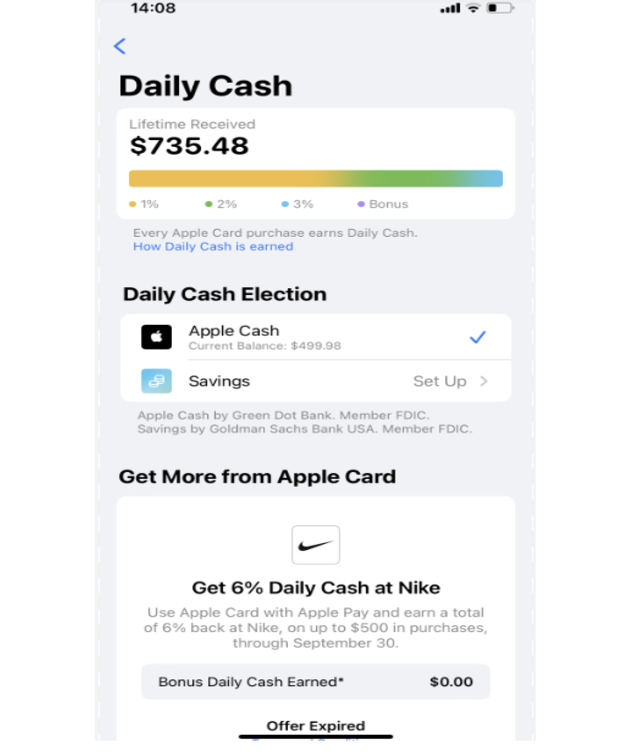 Users can deposit cashback to Apple Cash